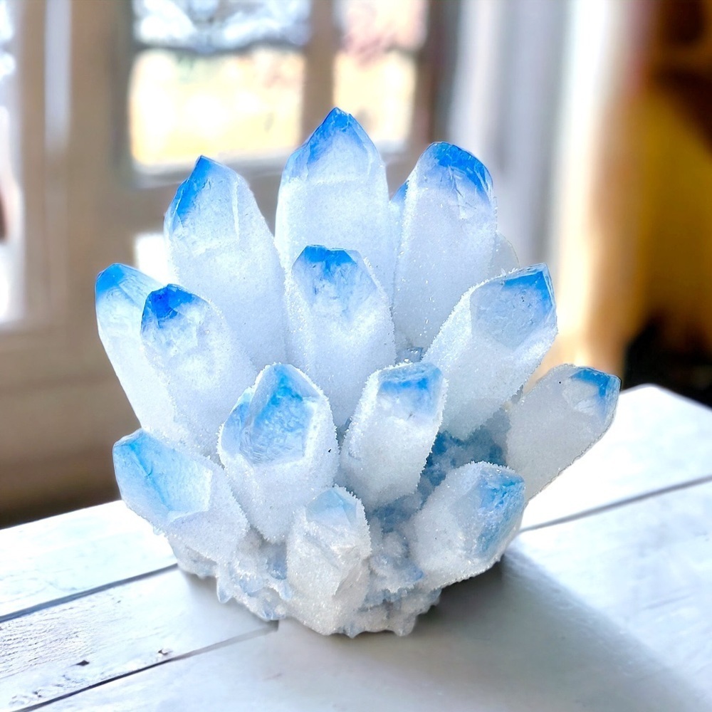 Blue Phantom Quartz Crystal Cluster Display Piece